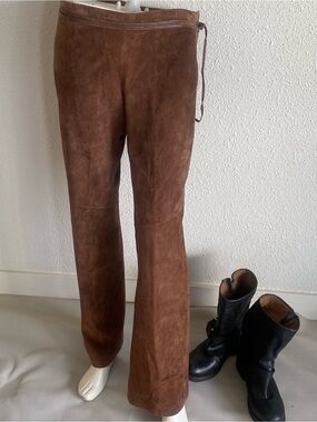 Danier Genuine Suede Leather Pants Chocolate Brown Boho 6